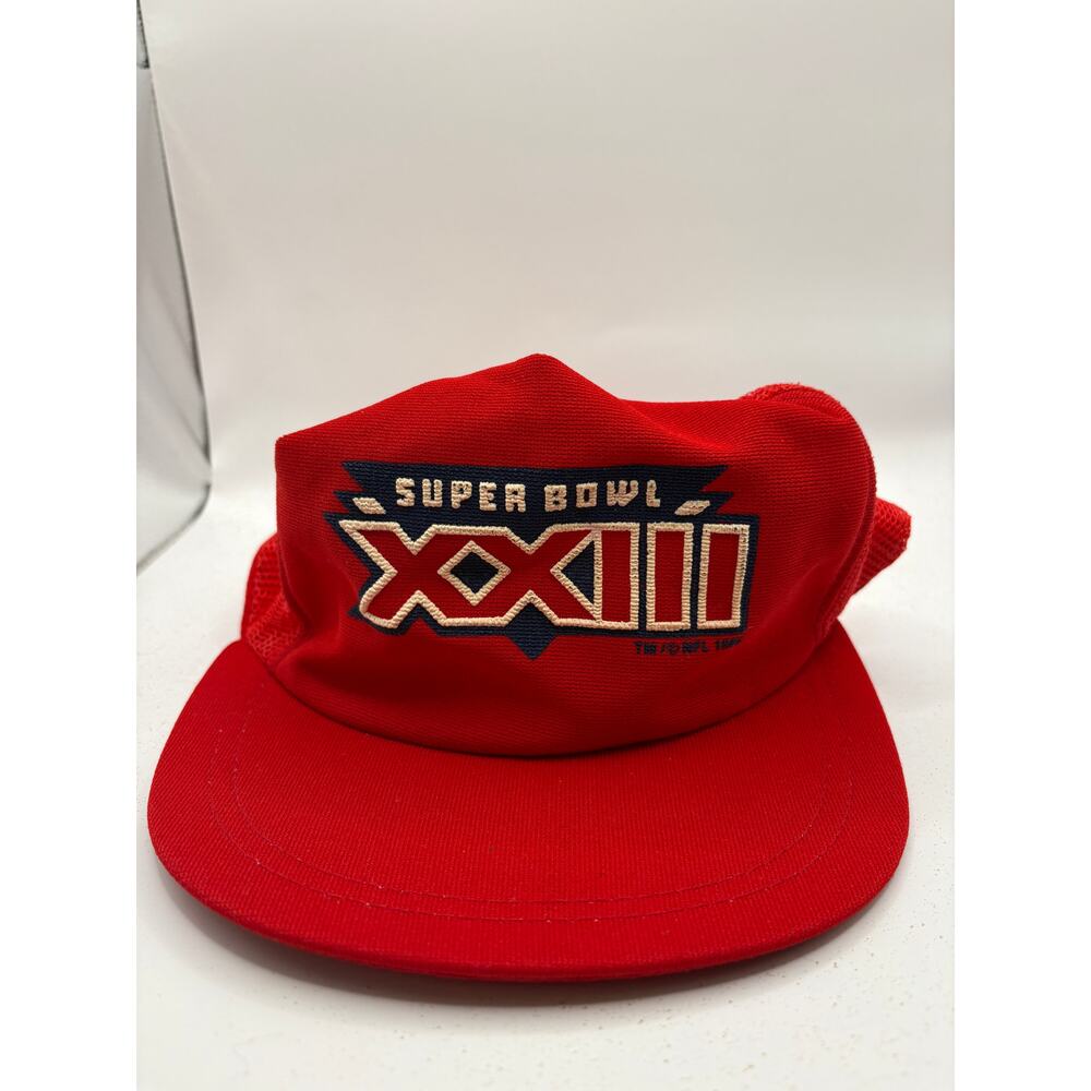Vintage 90s Super Bowl XXIII Trucker Hat Cap Mesh Back Snapback Red OSFA USA